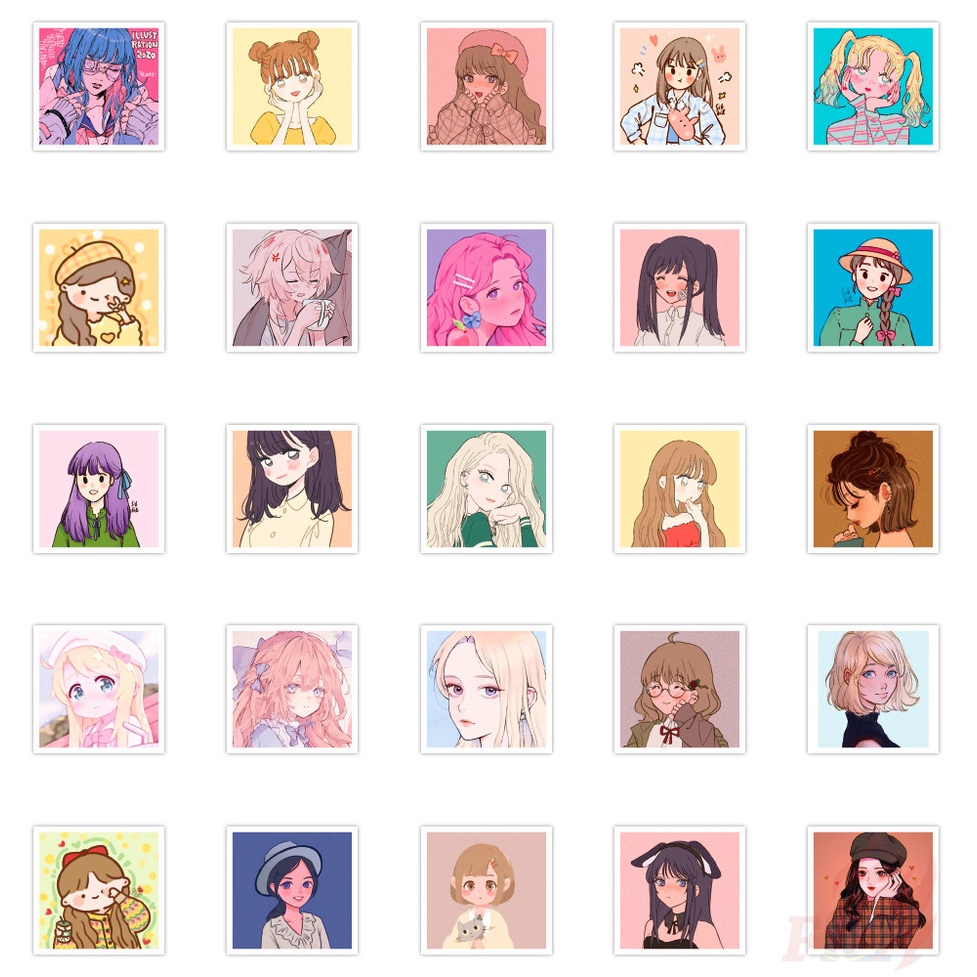 Set 60 Miếng Dán Họa Tiết Cô Gái Xinh Đẹp Không Thấm Nước DIY Xinh Xắn