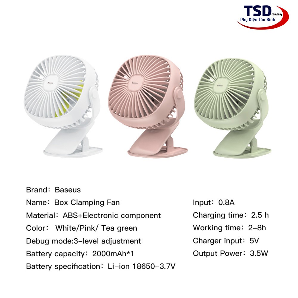 Quạt tích điện mini kẹp bàn có đèn Baseus chính hãng | BigBuy360 - bigbuy360.vn