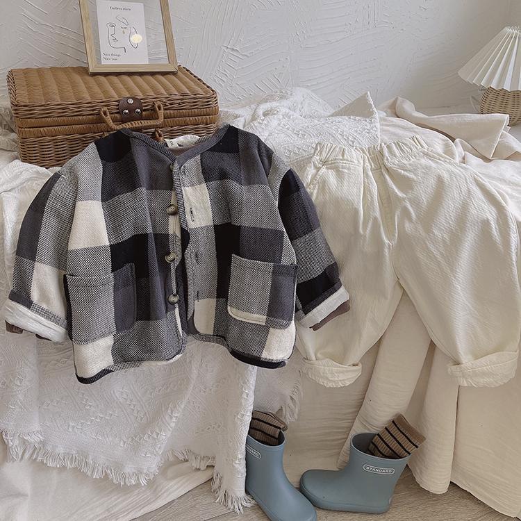 Áo Khoác Cardigan Ngắn Kẻ Sọc Caro Phong Cách Mori Hàn Quốc Cổ Điển Thời Trang Mùa Thu 2022 Cho Bé