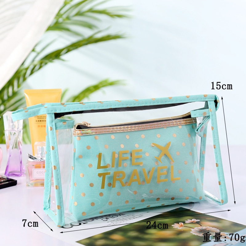Túi Đựng Mỹ Phẩm Trong Suốt Chấm Bi Xinh Xắn