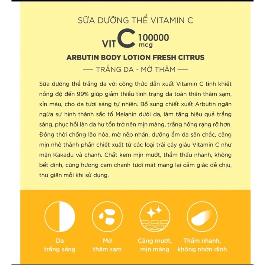 (Cam) 01 Chai Dưỡng Thể Trắng Da Whitamin Vitamin C Fresh Citrus Cathy Doll Thái Lan 150ml