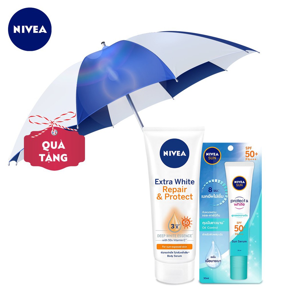 Bộ chống nắng &amp; dưỡng da tối ưu NIVEA(tinh chất chống nắng 30ml+tinh chất dưỡng thể trắng da ban ngày 180ml)Tặng kèm dù