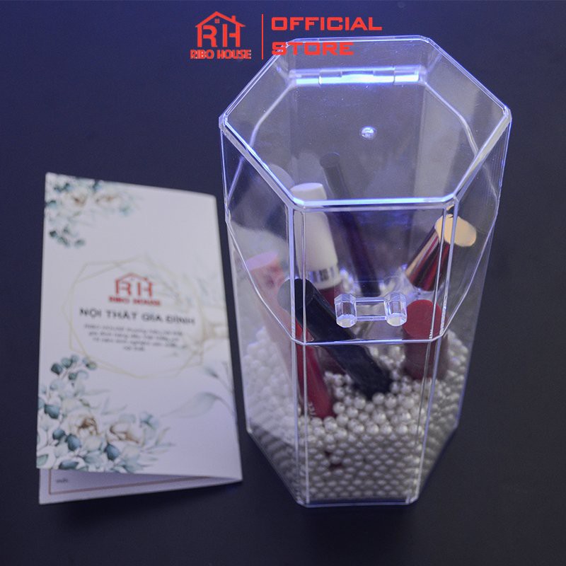 [NEW-Giá dùng thử] Hộp đựng bộ trang điểm RIBO HOUSE để đồ make up có viên ngọc trai giả decor siêu đáng yêu RIBO144