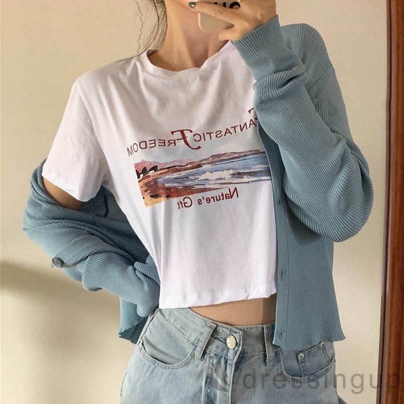 Áo Croptop Tay Ngắn Cổ Tròn In Chữ Thời Trang Mùa Hè Cho Nữ | BigBuy360 - bigbuy360.vn