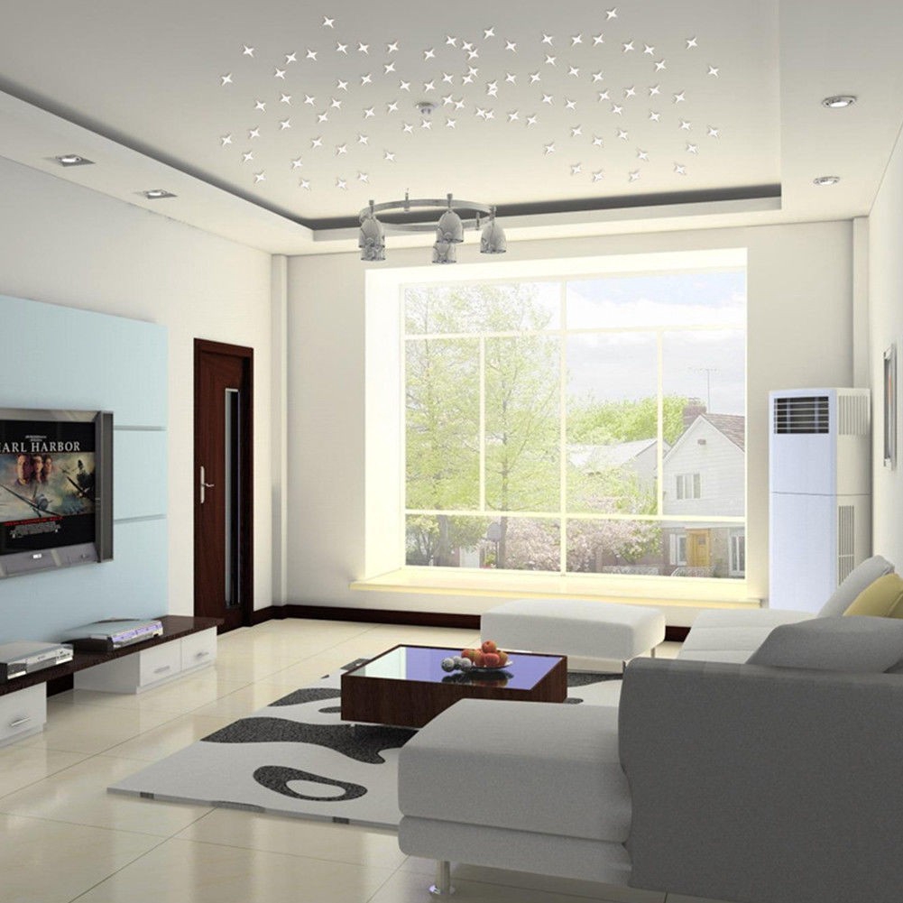 Bộ 50 miếng dán tường họa tiết bầu trời đầy sao dễ lau chùi
