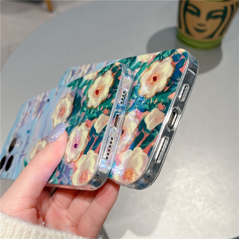 Ốp Điện Thoại TPU Mềm Ánh Xanh Hình Hoa Trà 2022 Cho OPPO Reno8 8Z 8Pro Reno7 7Z 7Pro Reno6 6Z Z Pro A57 A77 5G 4G