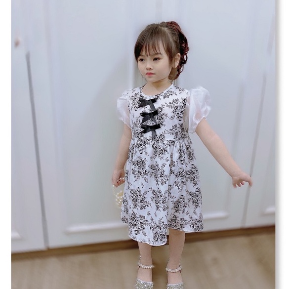 Váy cotton quảng châu phối thô mềm cao cấp cho bé gái 8-20kg