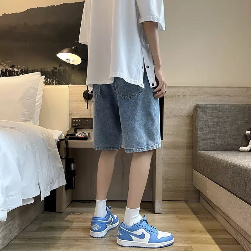 QUẦN SHORT JEANS ỐNG RỘNG UNISEX T-A-N Style hàn quốc-QSJ04-chất ngất màu xanh ảnh thật