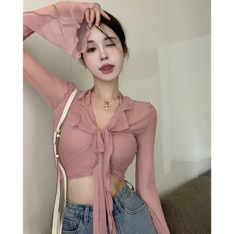 Áo Croptop Lưới Xuyên Thấu Gợi Cảm Cho Nữ