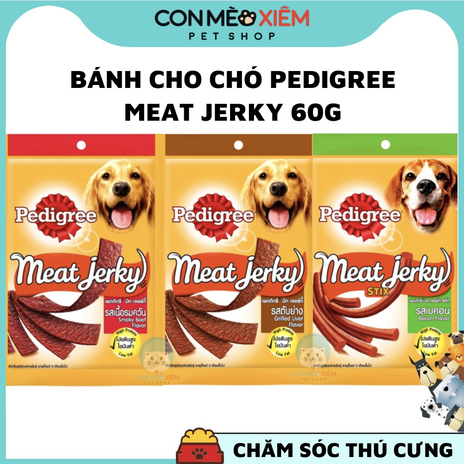 Bánh thưởng cho chó Pedigree Meat Jerky 60g, đồ ăn vặt tăng cân sạch răng cho chó Con Mèo Xiêm