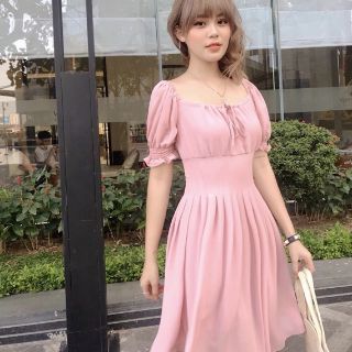 Đầm cổ U xếp li eo 3 màu