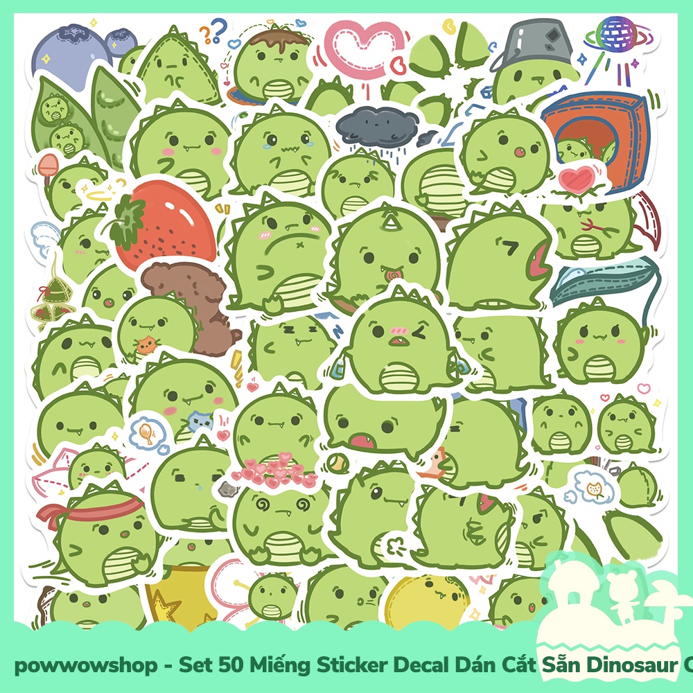 [Sẵn VN - Hỏa Tốc] Set 50 Miếng Sticker Decal Cắt Sẵn DIY Dán Trang Trí Vật Dụng Mẫu Dinosaur Cactus
