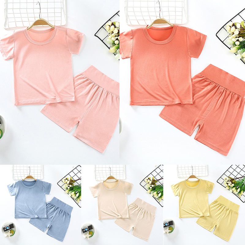 Bộ Đồ Ngủ Tay Ngắn Vải Cotton Lưng Cao Thời Trang Cho Bé