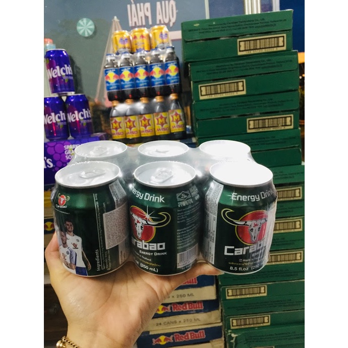 Nước Tăng Lực Trâu Cụng Carabao Thái Lan Lon 250ml (1 Lốc 6 Lon)