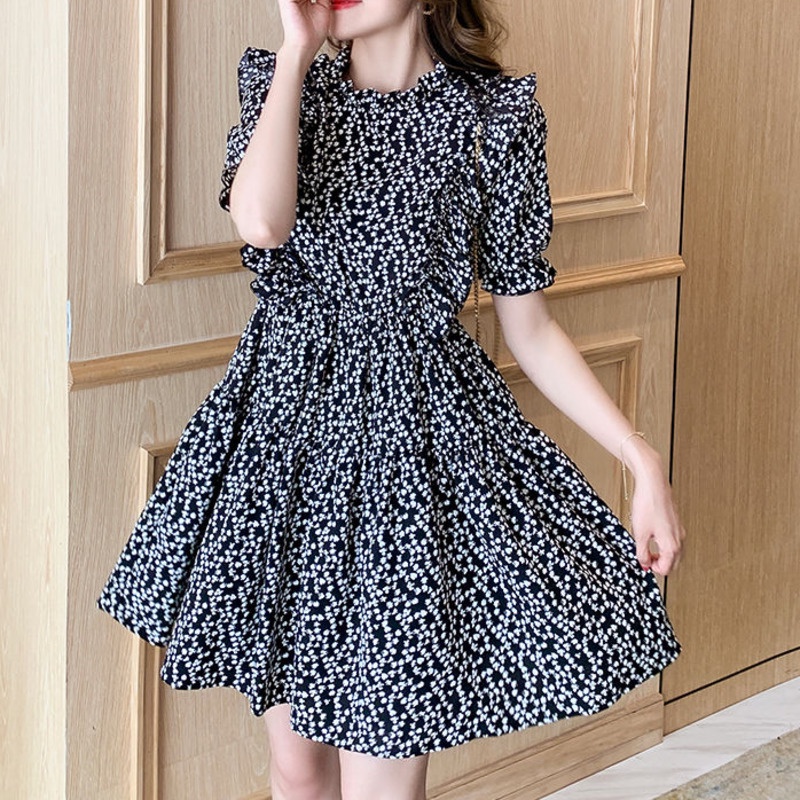 Đầm Hoa Ngắn Tay Thời Trang Xinh Xắn 164550 Chân Váy Chữ a Lưng Cao Thời Trang Cho Nữ