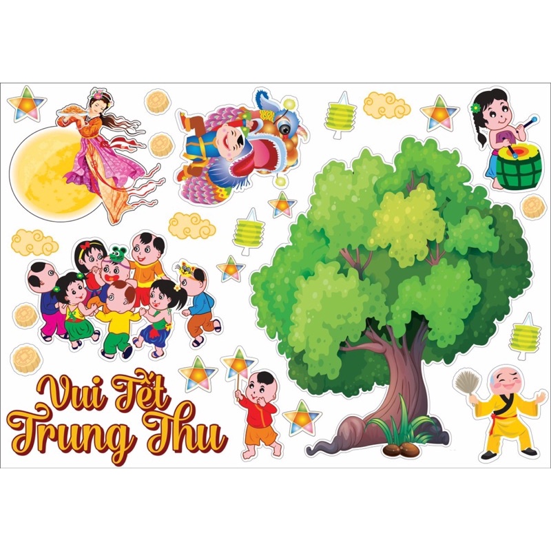 Tranh dán trung thu có decal bóc dán