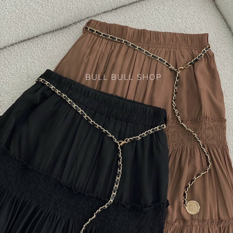 Chân Váy Maxi Lụa Dáng Dài Mix Phụ Kiện Dây Đeo Sang Chảnh