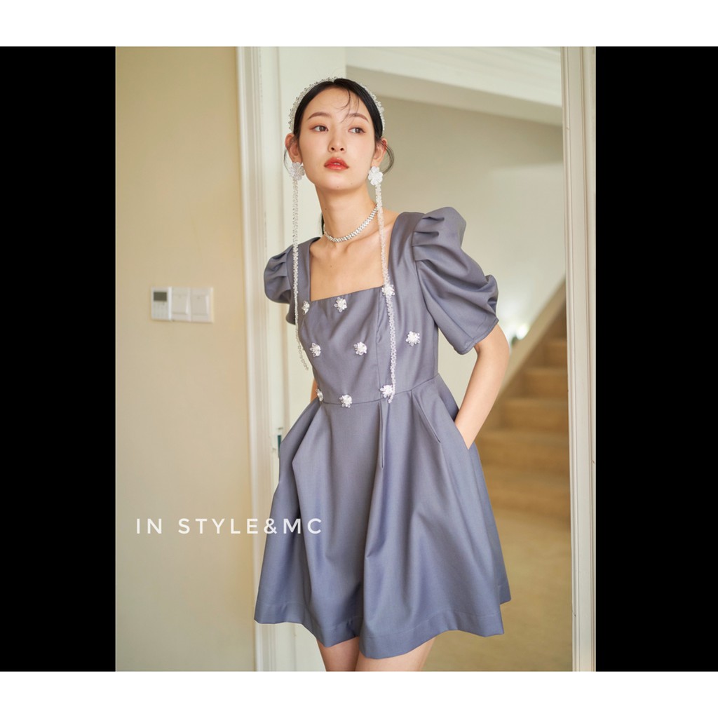 [ HV612 ] Váy Ngắn Phong Cách Hepburn , Eo cao , Cổ Vuông , Model Hàn Quốc mới nhất 2021.