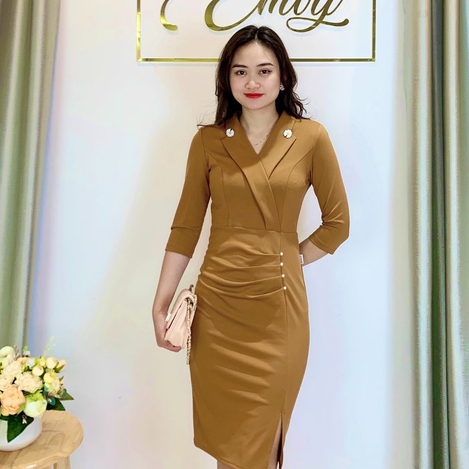 [Mã WAST99 hoàn 12k xu đơn 99k] Đầm Body Cổ Vest phối li eo, tôn dáng ,thanh lịch Emvy - V91 | BigBuy360 - bigbuy360.vn
