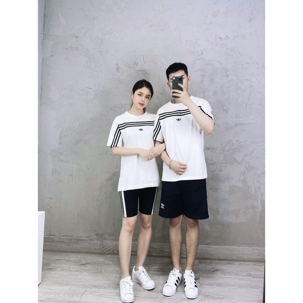 (HÀNG XUẤT XỊN) Áo thun das trắng 3 sọc ngang 1531 3-STRIPES HORIZONTAL TEE Made in Cambodia full tag code Size XS S M L