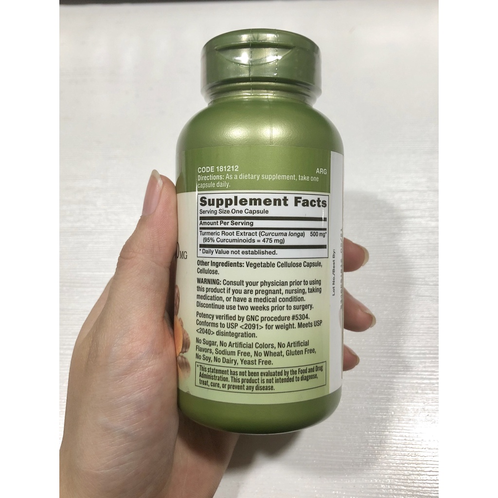 [CHÍNH HÃNG] GNC Turmeric Curcumin 500mg - Tinh chất từ nghệ hỗ trợ dạ dày, giảm m.ỡ m.áu, chống lão hóa ngừa u.ng b.ướu