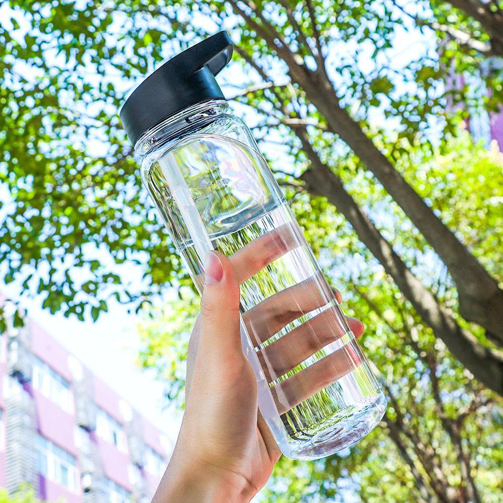 KUNHEV Bình Nước Thể Thao 750ml Trong Suốt Không BPA Có Ống Hút Lật