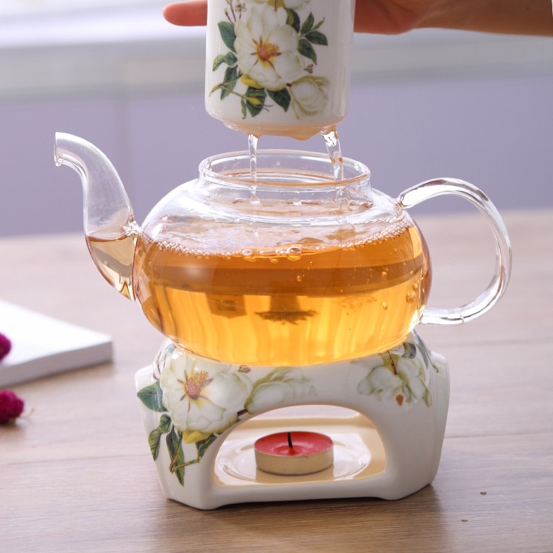 Bộ ấm chén , bộ ấm trà đun hoạ tiết hoa gốm sứ có hộp quà tặng đẹp