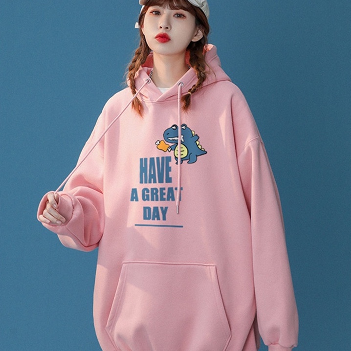 【ZHELIHANGFEI】Áo Hoodie Dài Tay Dáng Rộng In Họa Tiết Cá Tính Trẻ Trung