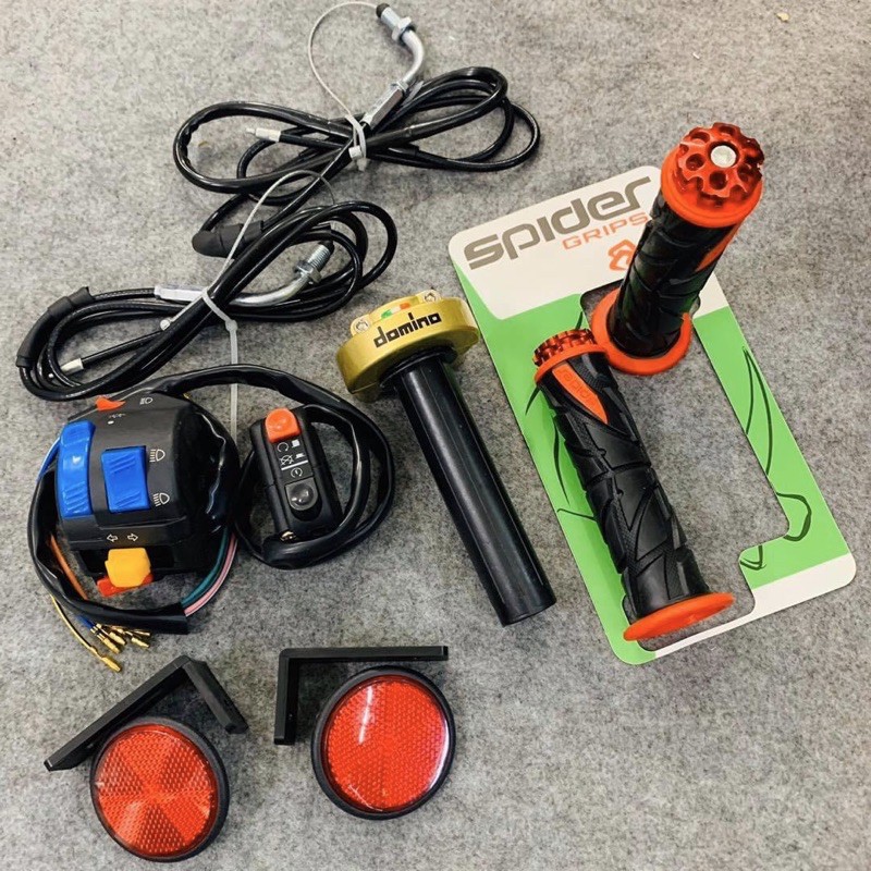 Combo cùm công tắc FZ + cùm tăng tốc Domino 2 dây ga + baotay Spider có gù