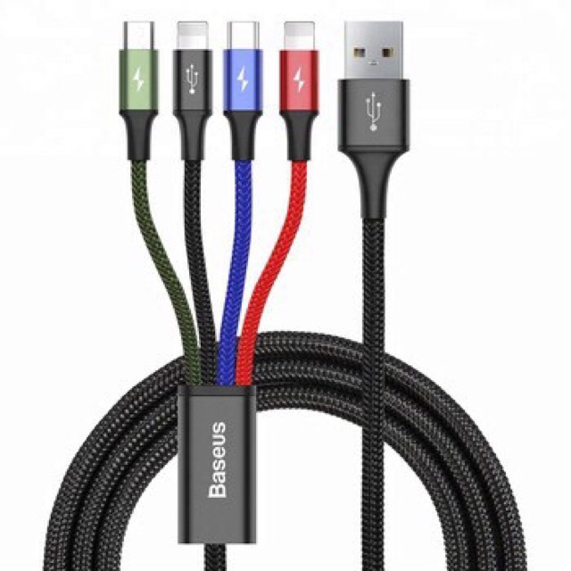 [Mã 2404EL10K giảm 10K đơn 20K] Cáp sạc dây dù 4 in 1 - Lighting, Micro USB và Type-C chính hãng Baseus