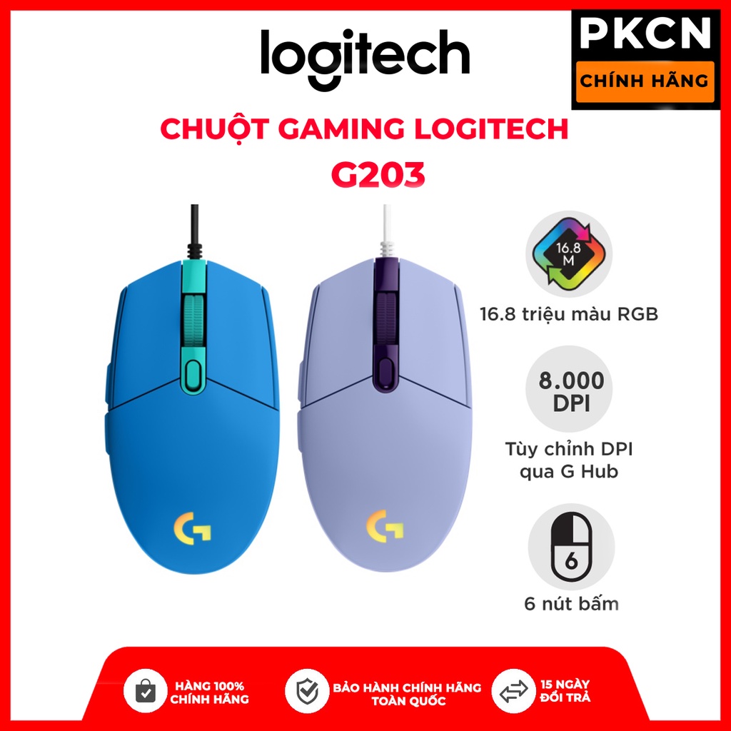 Chuột game có dây Logitech G203 Lightsync 8000DPI- Tùy chỉnh RGB, 6 nút lập trình, siêu nhẹ