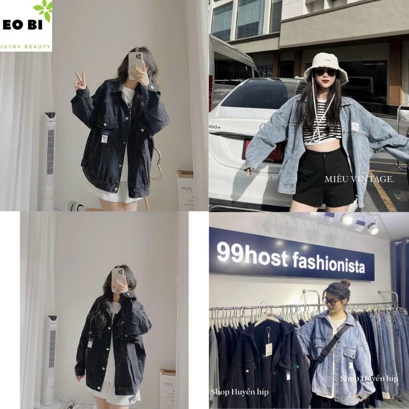 Áo Khoác Nữ Jean UNISEX Form Rộng Nam Nữ Màu Xanh và Đen - Áo khoác bò nữ form rộng suông - EOBI