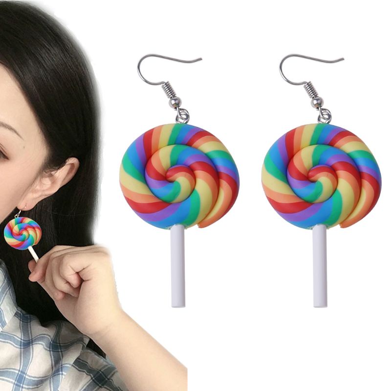 Khuyên tai hình que kem bằng đất sét polymer nhiều màu sắc vui nhộn thời trang cho nữ