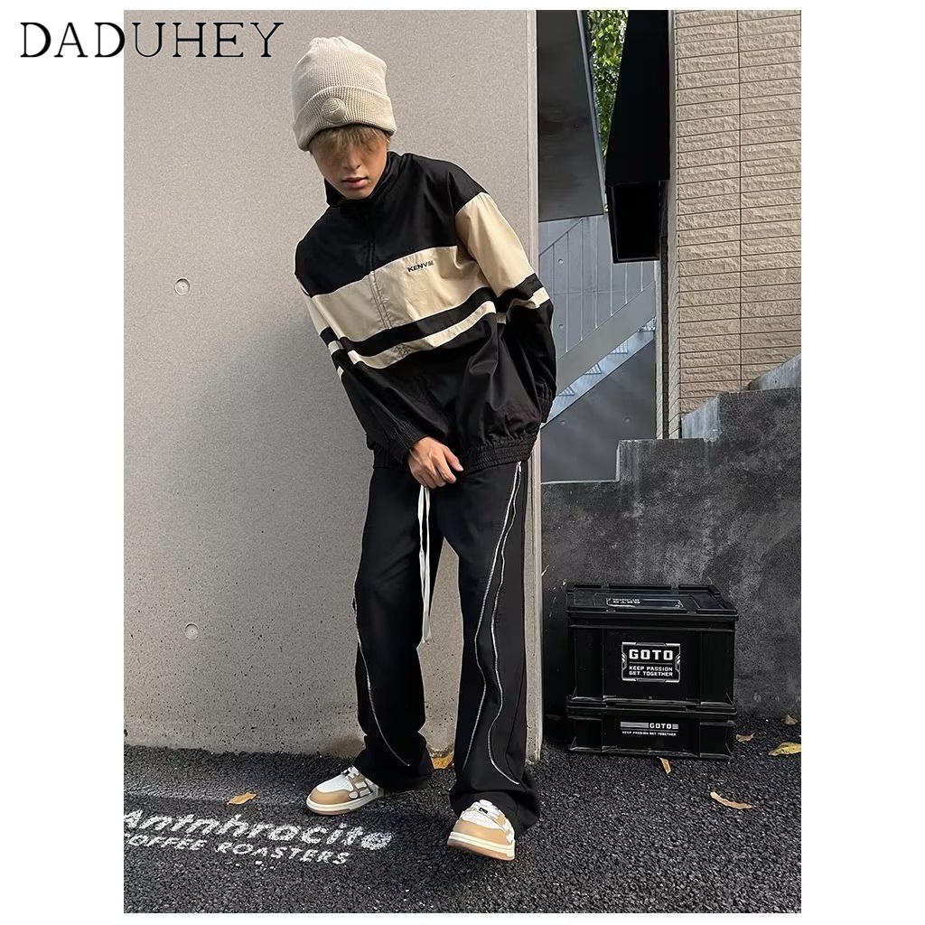 DaDuHey Men's 2022 Hong Kong Style Ins Trendy Retro Easy Matching Loose Casual Pants Straight Trend Fashionable Zipper Multi-Pocket Cargo Pants