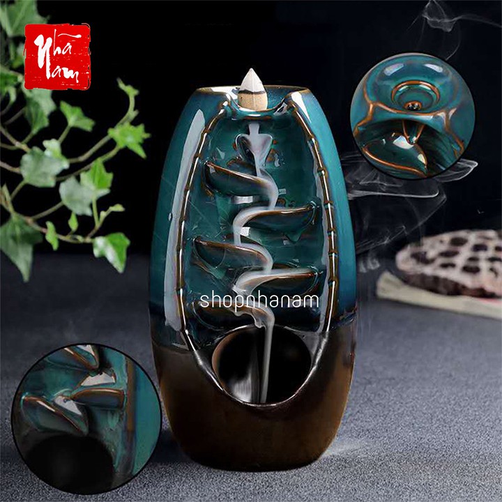 Thác Khói Trầm Hương Chảy Ngược Thác Suối Men Ngọc Gốm Sứ Hình Nón Độc Đáo