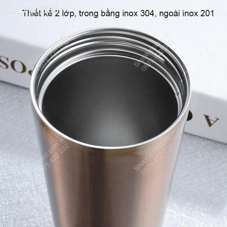 CỐC (LY) 2 LỚP INOX 304 CR500, CHỐNG NÓNG, CÓ NẮP VÀ ỐNG HÚT, CỠ LỚN 500ML, DÙNG ĐƯỢC TRÊN XE HƠI (Kho hàng Hà Nội)