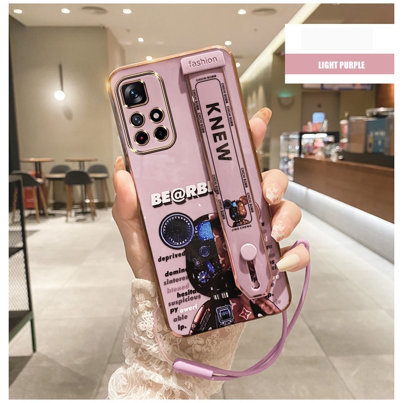 Ốp Điện Thoại Họa Tiết Gấu Có Dây Đeo Cho Xiaomi Redmi Note 11 10 Pro 10S 11S 4G 5G