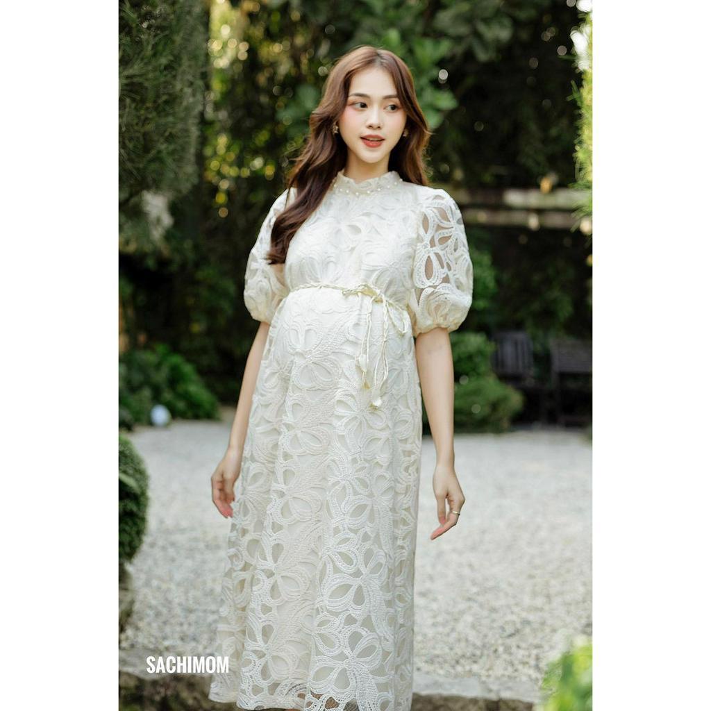 Đầm Bầu SACHIMOM - Váy Bầu Suông Kèm Dây Cột Eo Ren Họa Tiết DAISY DRESS
