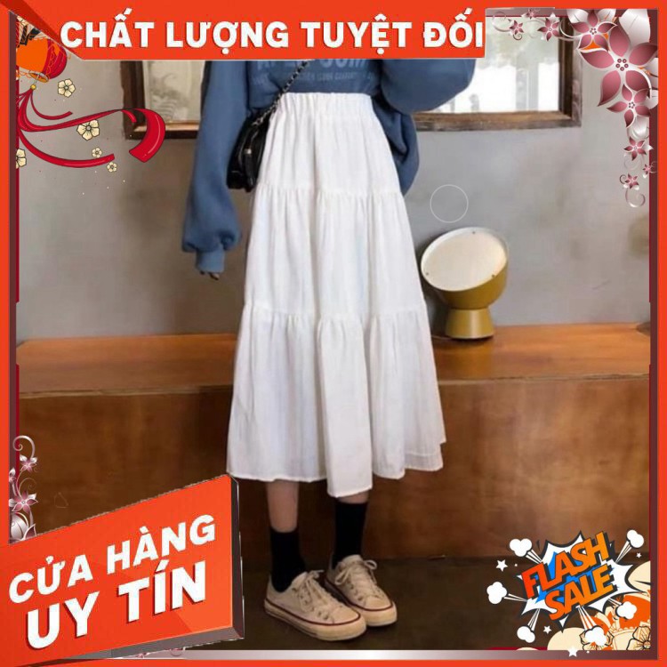 Chân Váy Midi Dáng Dài Đen/Trắng MORAN (Váy có chun sau co dãn)