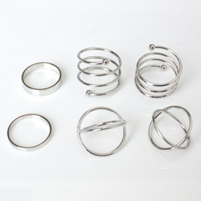 Redbud Punk Retro Silver Finger Knuckle Open Rings 6 Pcs/set Simple Round Ring Women Accessories Jewelry Best Gift