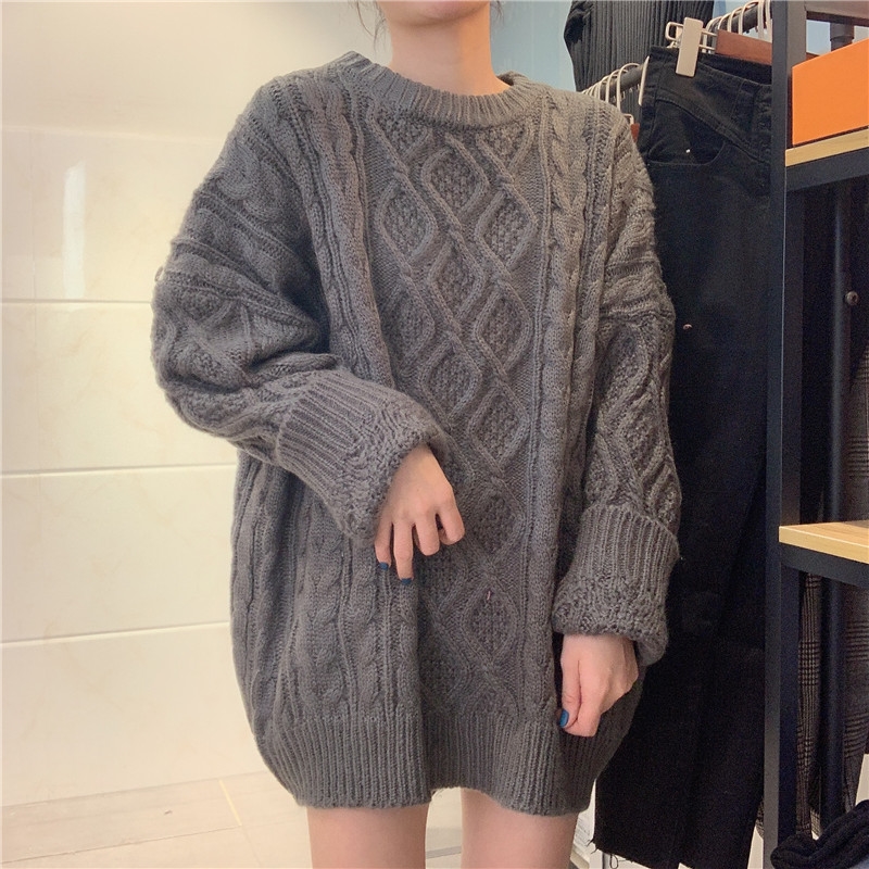 Áo sweater tay dài dáng rộng phong cách thời trang Hàn retro