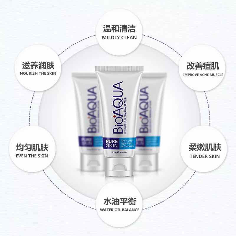 Sữa Rửa Mặt ngừa Mụn Bioaqua Pure Skin Anti Acne Cleanser (queen cosmetics)