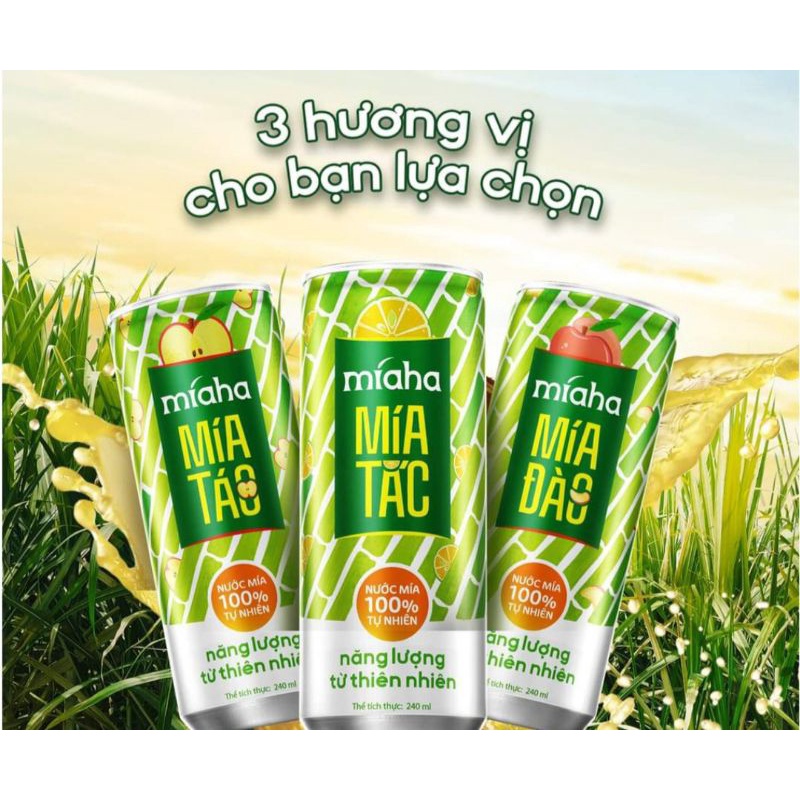 Thùng 24 lon Nước mía Míaha 3 vị 100% tự nhiên, lon 240ml.hsd;4/2024