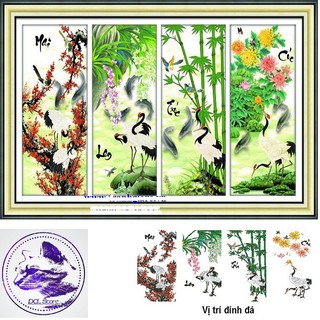 Tranh đính đá tứ quý Mai Lan Cúc Trúc. Kích thước 134x75cm