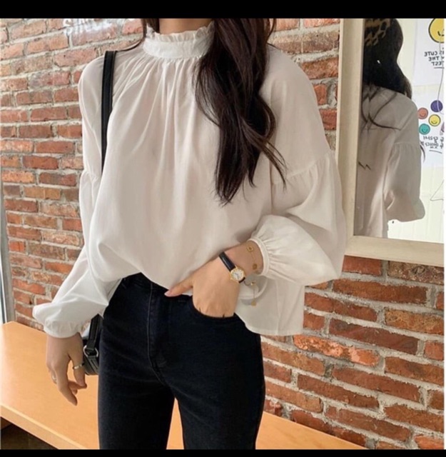 Áo sơ mi trắng tay bồng babydoll cổ sen nữ chất đẹp ❤️