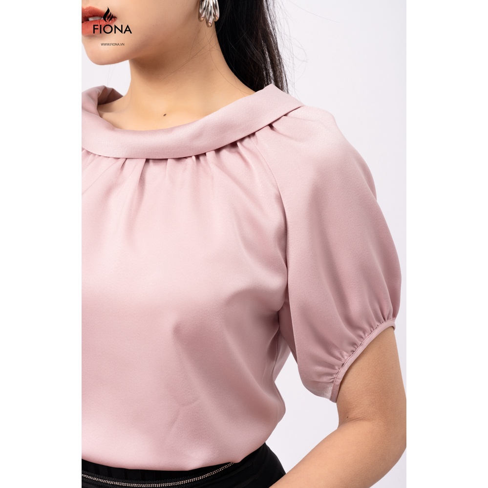 Áo sơ mi nữ dáng suông cổ nhún, viền tay FIONA F551161