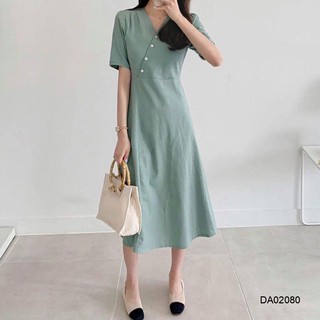 Đầm mint cổ V nút xéo