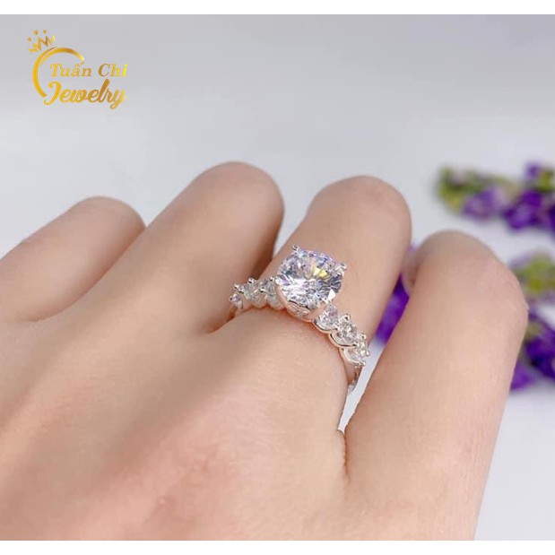 Nhẫn Bạc Nữ FREESHIP Nhẫn Nữ Cao Cấp Gắn Đá Chủ Sang Trọng, Kết Hợp Đá Viền Trẻ Trung