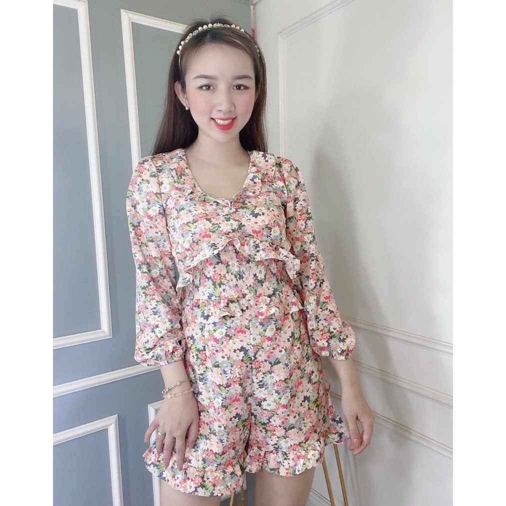 JUM VOAN HOA CỔ BÈO TAY DÀI PHỒNG CÓ CÚC GIỮA QUẦN NGẮN DỄ THƯƠNG CHO BẠN GÁI 235