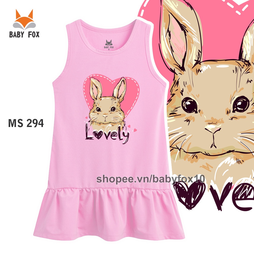 Đầm thun bé gái 100% cotton loại tốt, thương hiệu BABY FOX, in hình mèo, thỏ dễ thương  d
